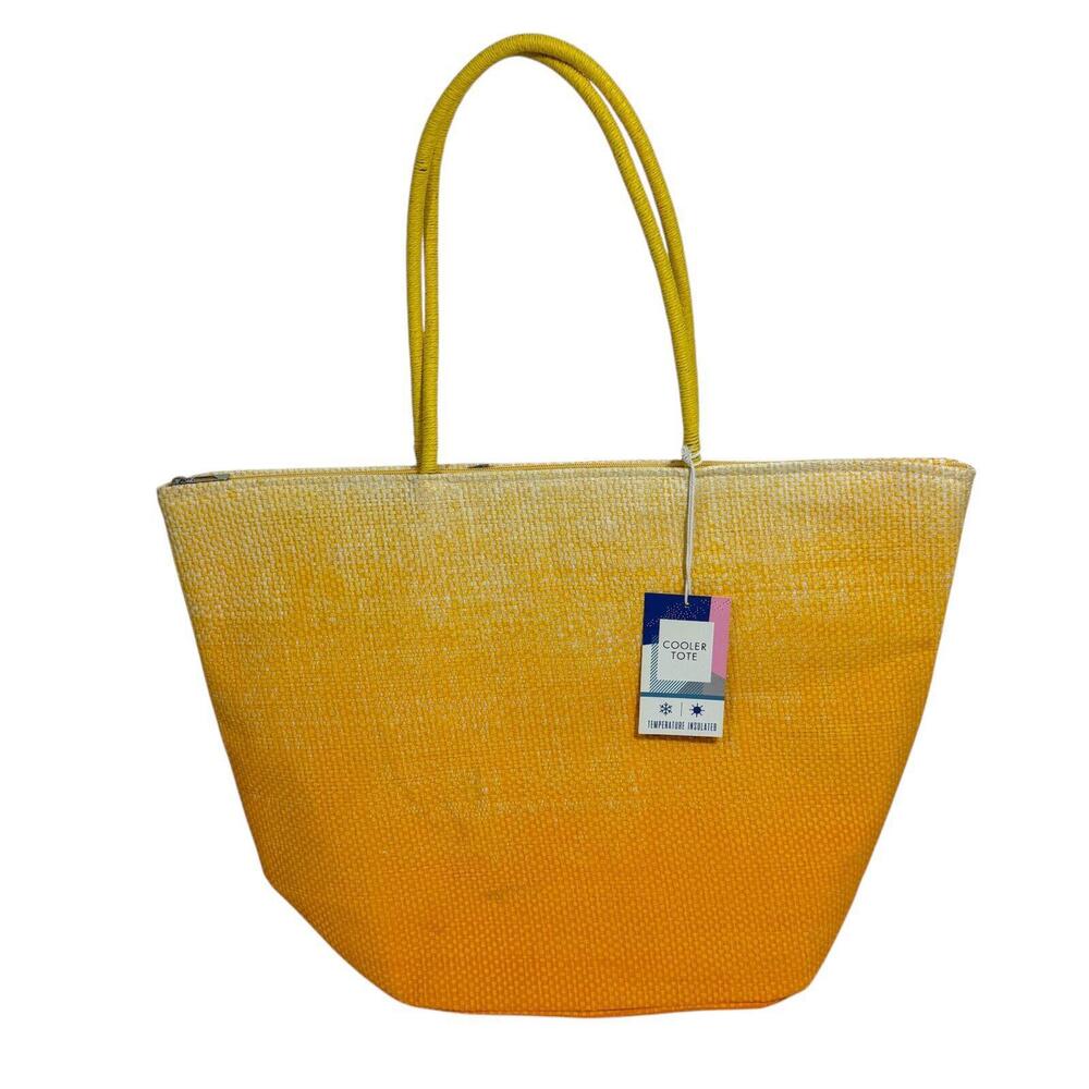 Yellow Ombré Zipper Top Insulated Cooler Tote Large Shoulder Bag Lunch Groceries